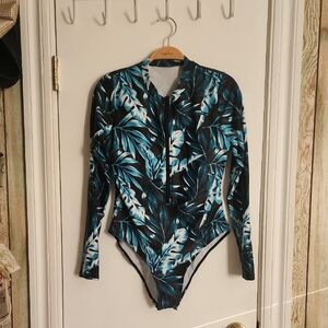 Torrid Blue and Black Leaf Print Swimsuit